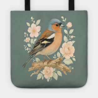 Common Chaffinch with Blossoms in Botanical Art Tote