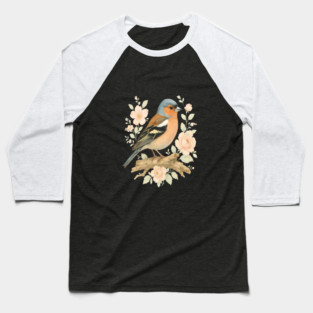 Common Chaffinch with Blossoms in Botanical Art Baseball T-Shirt