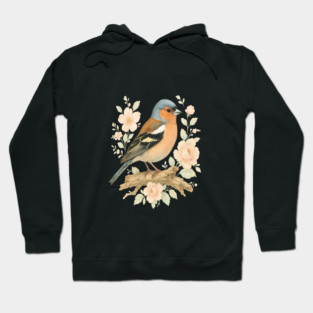 Common Chaffinch with Blossoms in Botanical Art Hoodie