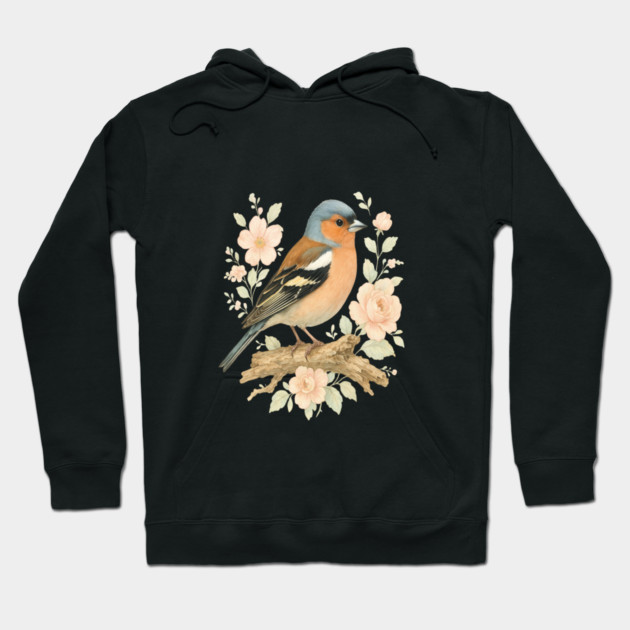 Common Chaffinch with Blossoms in Botanical Art Hoodie by BirdsnStuff