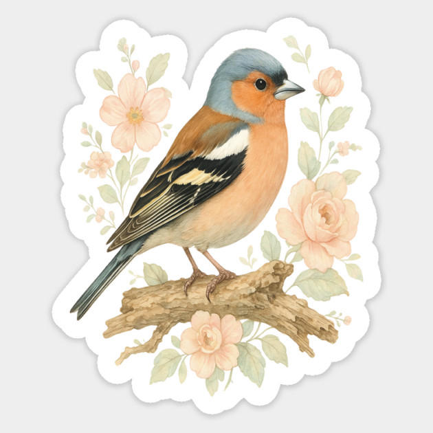 Common Chaffinch with Blossoms in Botanical Art Magnet by BirdsnStuff