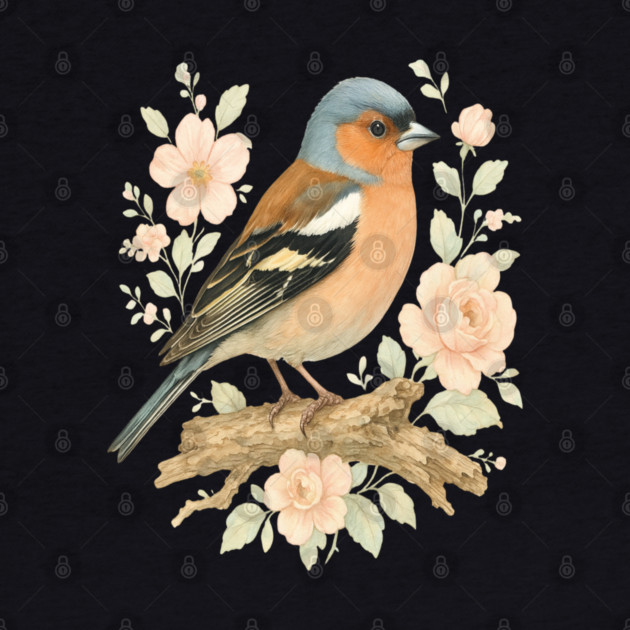 Common Chaffinch with Blossoms in Botanical Art by BirdsnStuff