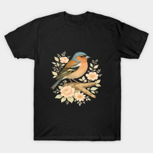Common Chaffinch with Blossoms in Botanical Art T-Shirt