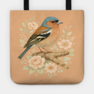 Common Chaffinch with Blossoms in Botanical Art Tote
