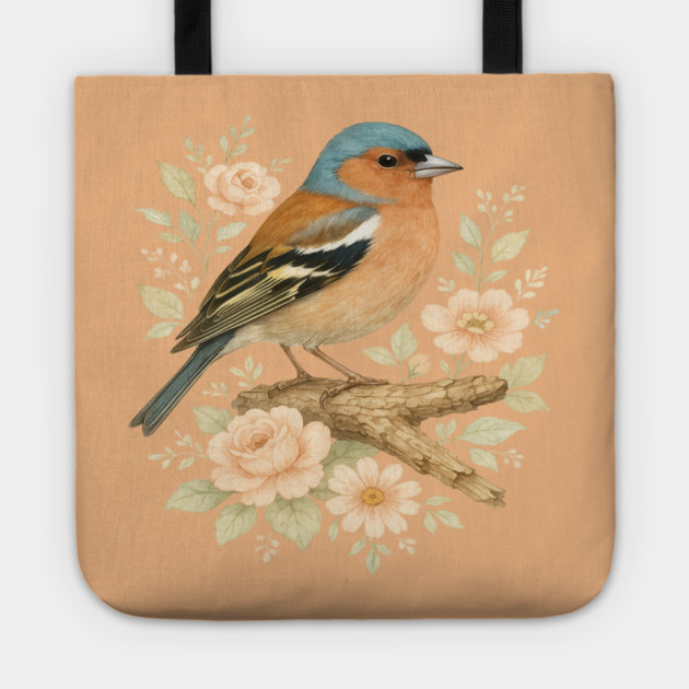 Common Chaffinch with Blossoms in Botanical Art Tote by BirdsnStuff