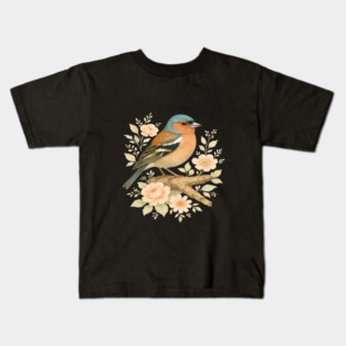 Common Chaffinch with Blossoms in Botanical Art Kids T-Shirt