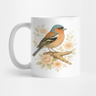Common Chaffinch with Blossoms in Botanical Art Mug