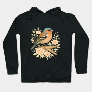Common Chaffinch with Blossoms in Botanical Art Hoodie