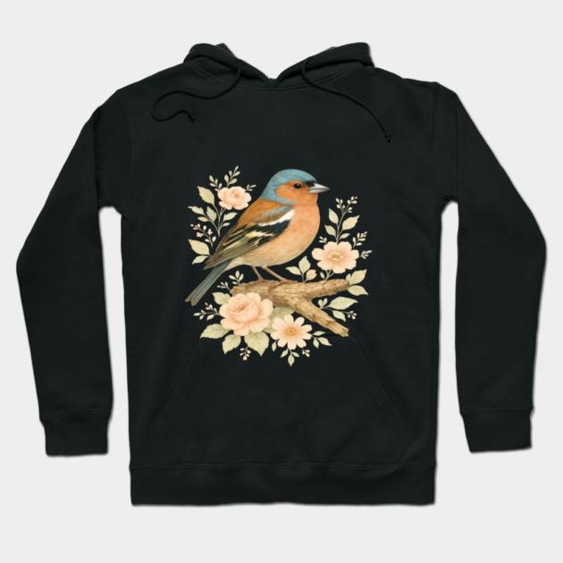 Common Chaffinch with Blossoms in Botanical Art Hoodie by BirdsnStuff