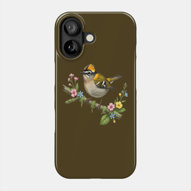 Common Firecrest Bird on Botanical Branch Nature Art Phone Case by BirdsnStuff