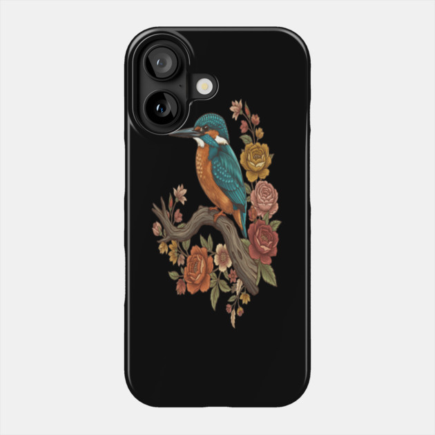 Common Kingfisher on Rustic Vintage Floral Branch Phone Case by BirdsnStuff