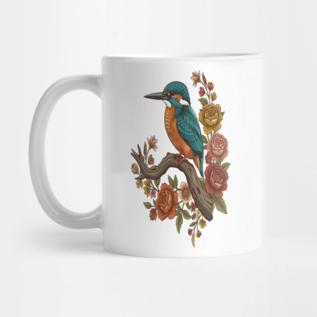 Common Kingfisher on Rustic Vintage Floral Branch by BirdsnStuff