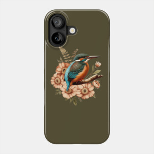 Common Kingfisher with Vintage Rustic Autumn Florals Phone Case