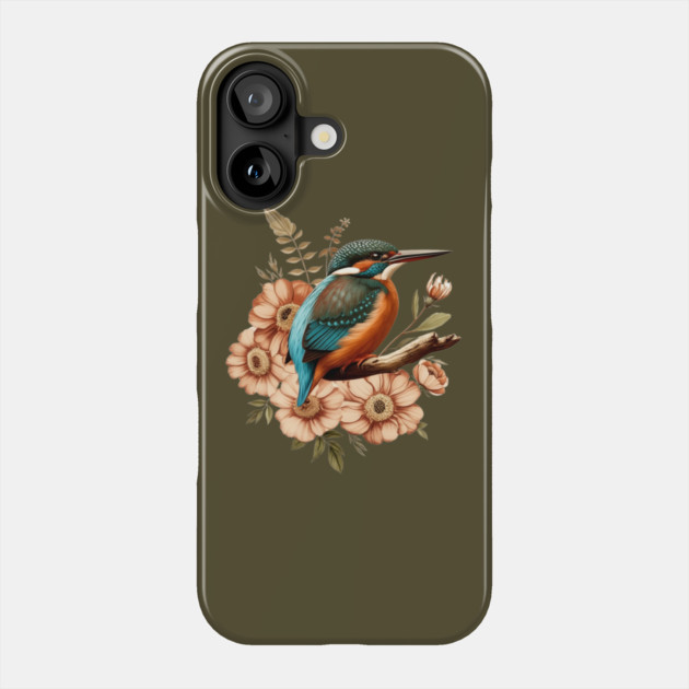 Common Kingfisher with Vintage Rustic Autumn Florals Phone Case by BirdsnStuff