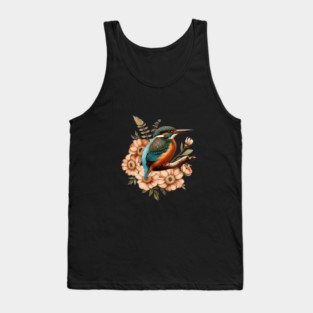 Common Kingfisher with Vintage Rustic Autumn Florals Tank Top