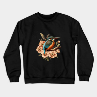 Common Kingfisher with Vintage Rustic Autumn Florals Crewneck Sweatshirt