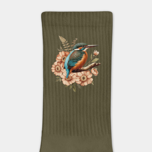 Common Kingfisher with Vintage Rustic Autumn Florals by BirdsnStuff
