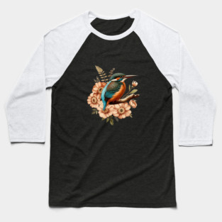 Common Kingfisher with Vintage Rustic Autumn Florals Baseball T-Shirt