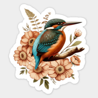 Common Kingfisher with Vintage Rustic Autumn Florals Magnet