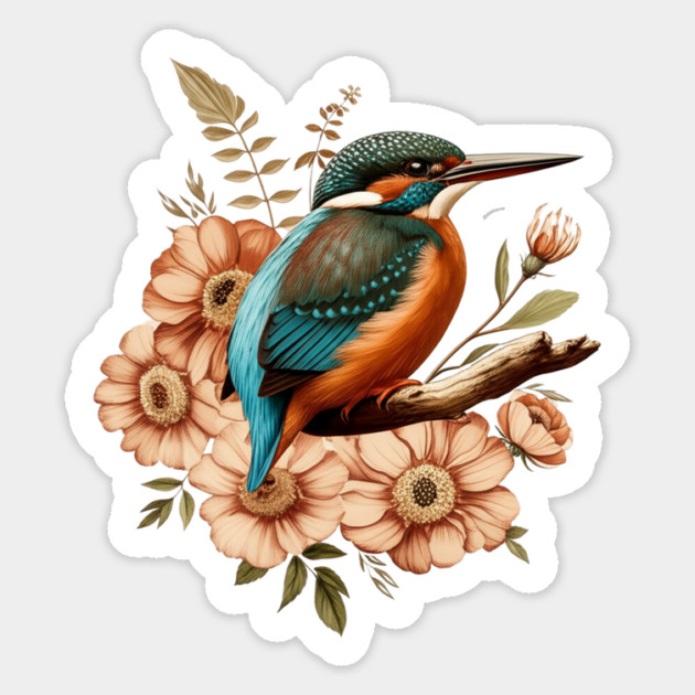 Common Kingfisher with Vintage Rustic Autumn Florals Magnet by BirdsnStuff