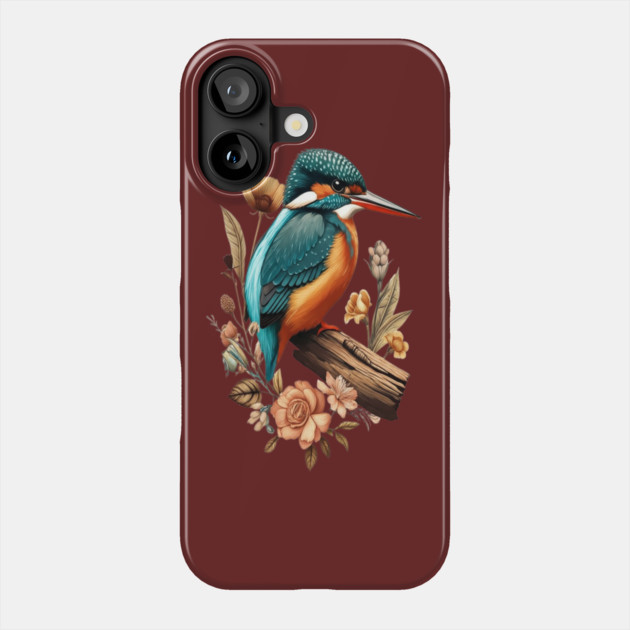 Common Kingfisher with Vintage Floral Botanical Accents Phone Case by BirdsnStuff