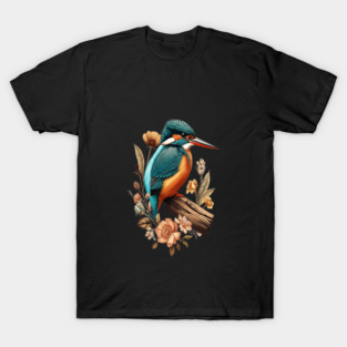 Common Kingfisher with Vintage Floral Botanical Accents T-Shirt