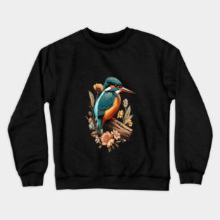 Common Kingfisher with Vintage Floral Botanical Accents Crewneck Sweatshirt