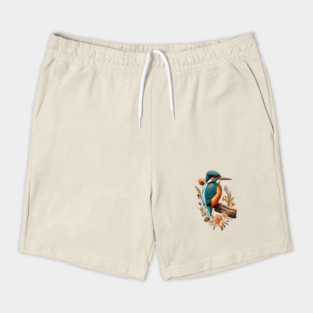 Common Kingfisher with Vintage Floral Botanical Accents Shorts