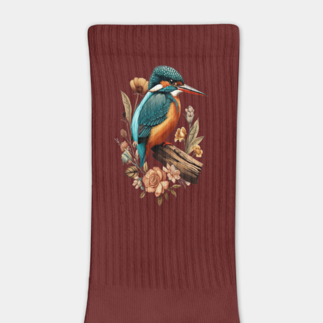 Common Kingfisher with Vintage Floral Botanical Accents by BirdsnStuff