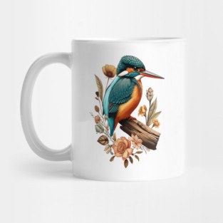 Common Kingfisher with Vintage Floral Botanical Accents Mug