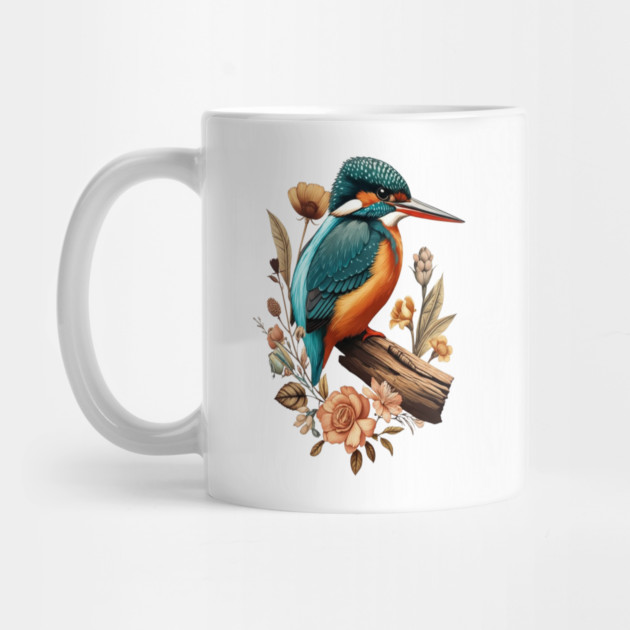 Common Kingfisher with Vintage Floral Botanical Accents by BirdsnStuff