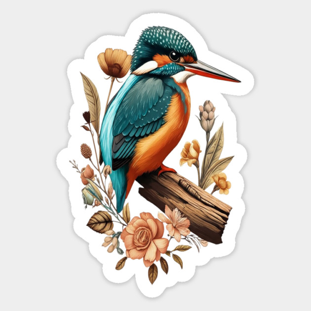 Common Kingfisher with Vintage Floral Botanical Accents Magnet by BirdsnStuff