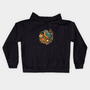 Common Kingfisher with Rustic Autumn Charm Botanicals Kids Hoodie