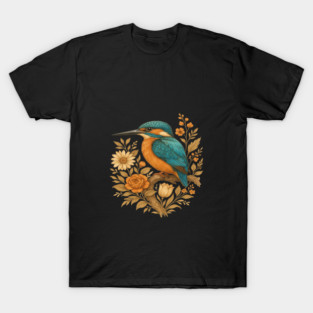 Common Kingfisher with Rustic Autumn Charm Botanicals T-Shirt