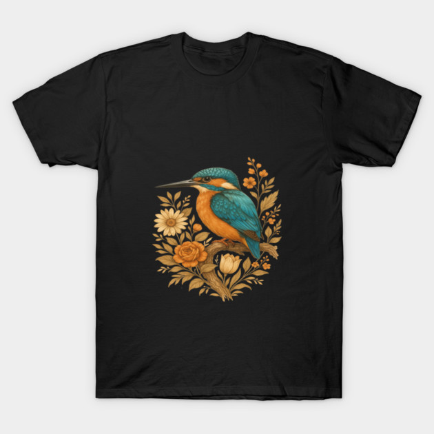 Common Kingfisher with Rustic Autumn Charm Botanicals T-Shirt by BirdsnStuff