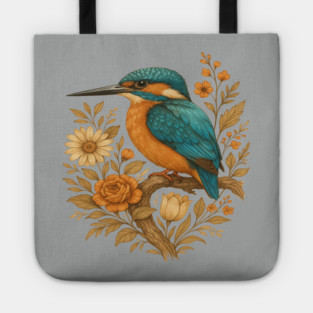 Common Kingfisher with Rustic Autumn Charm Botanicals Tote