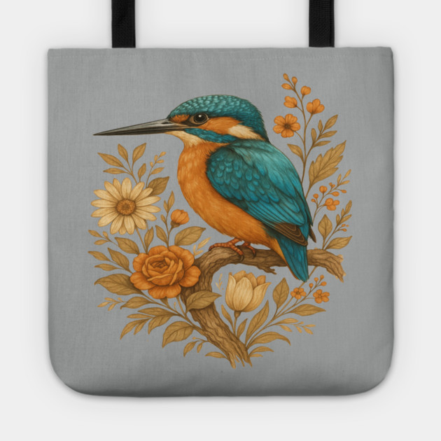 Common Kingfisher with Rustic Autumn Charm Botanicals Tote by BirdsnStuff