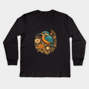 Common Kingfisher with Rustic Autumn Charm Botanicals Kids Long Sleeve T-Shirt