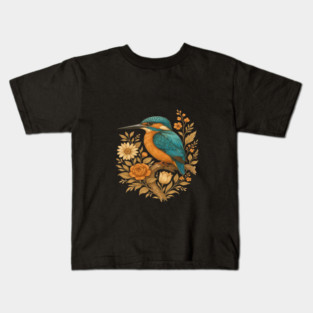 Common Kingfisher with Rustic Autumn Charm Botanicals Kids T-Shirt