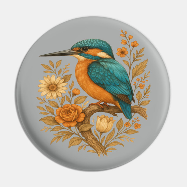 Common Kingfisher with Rustic Autumn Charm Botanicals Pin by BirdsnStuff