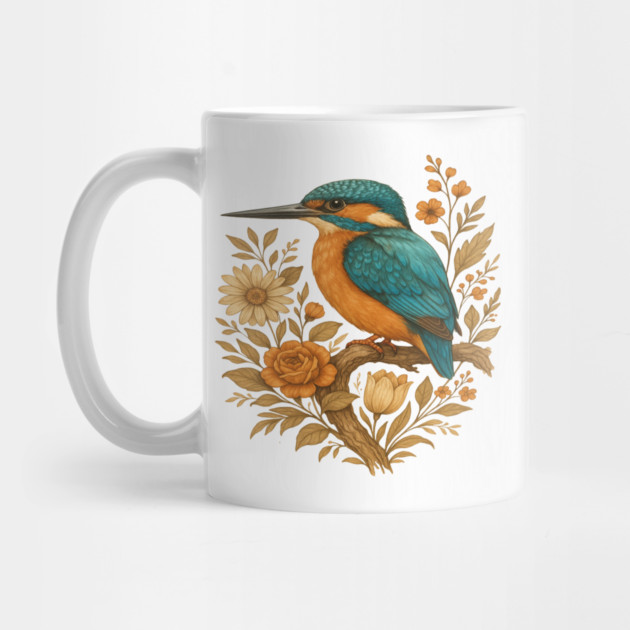 Common Kingfisher with Rustic Autumn Charm Botanicals by BirdsnStuff