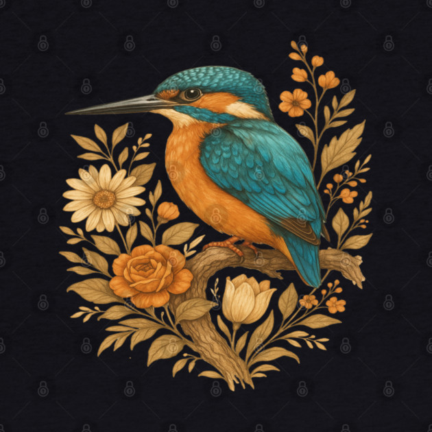 Common Kingfisher with Rustic Autumn Charm Botanicals by BirdsnStuff