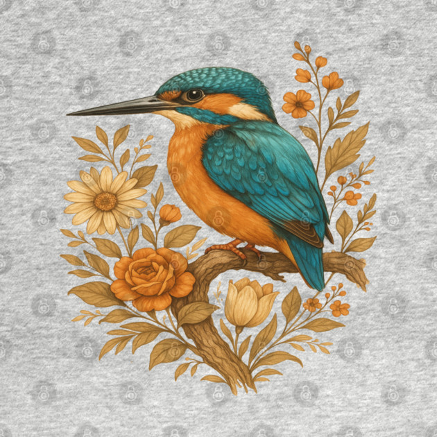 Common Kingfisher with Rustic Autumn Charm Botanicals by BirdsnStuff