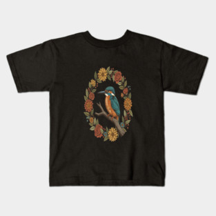 Common Kingfisher in Vintage Cottagecore Style Kids T-Shirt