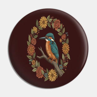 Common Kingfisher in Vintage Cottagecore Style Pin