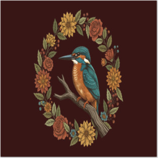 Common Kingfisher in Vintage Cottagecore Style Posters and Art