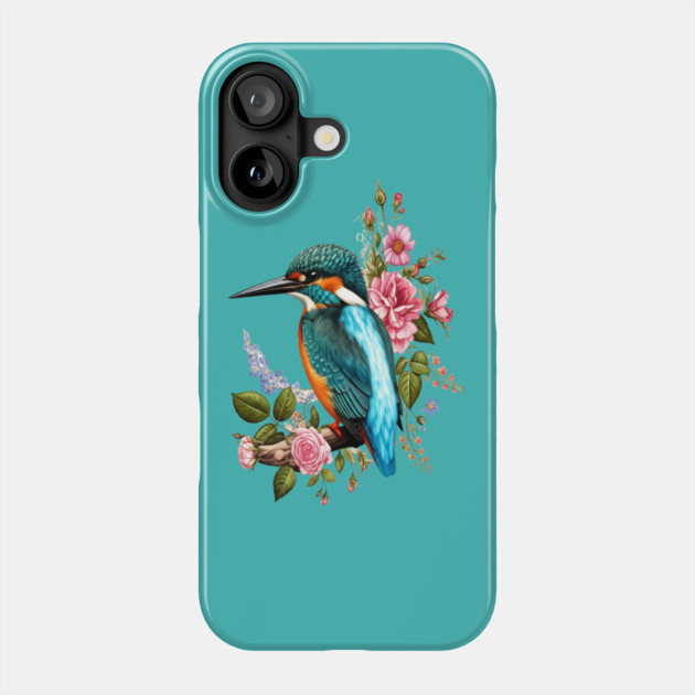 Common Kingfisher with Romantic Vintage Florals Phone Case by BirdsnStuff