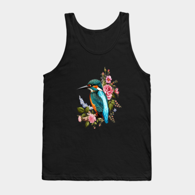 Common Kingfisher with Romantic Vintage Florals Tank Top by BirdsnStuff