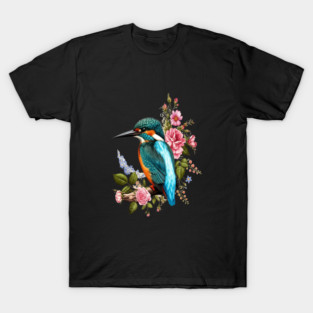 Common Kingfisher with Romantic Vintage Florals T-Shirt