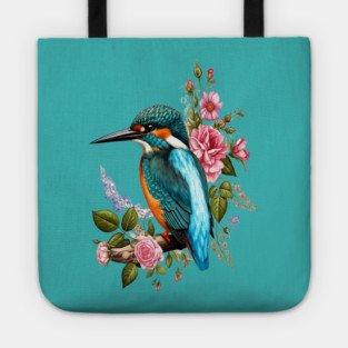 Common Kingfisher with Romantic Vintage Florals Tote